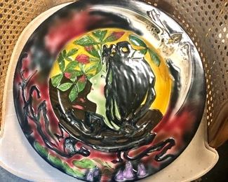 c. Early 1900's, "CICO Germany" Art Nouveau "Spring" Art 16" Plate/Charger, Majolica Glaze, Vivid Colors 