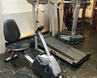 Exercise Equipment, Treadmill, VFEX Vibrating Machine, and Seated Stationary Bicycle 