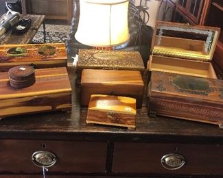 c.1940's Cedar and Lithographed Topped Jewelry Chests