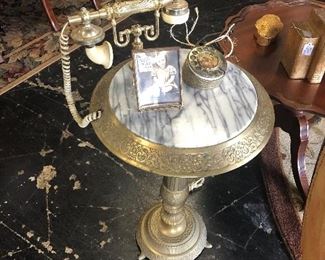 Vintage Brass and Marble Rotary Telephone/Table