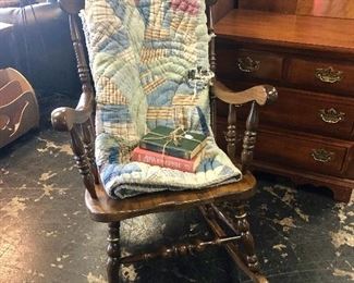 Vintage Wooden Rocker and Handmade Quilt