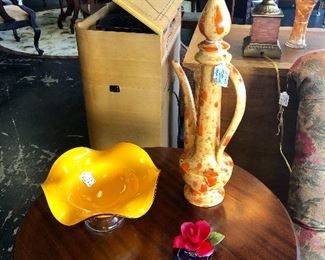 MCM Carafe' and Hand Blown Yellow/Orange Bowl