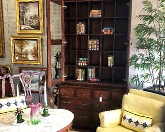 Large 2-Piece Handmade Solid Wooden Cabinet with 8 Drawers and Glass Doors with Shelves inside (Beautiful piece!)