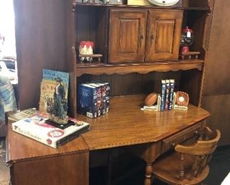 Vintage Twin Bed, End Table, and Corner Desk/Hutch