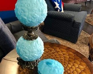 Antique Blue Hurricane Lamp and Candy Dish