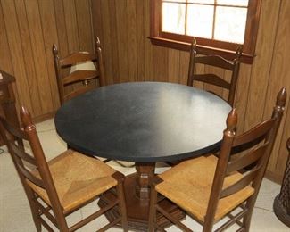 ROUND PEDESTAL TABLE WITH 4 STURDY LADDER BACK CHAIRS