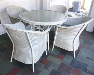 Wicker patio set w/ glass top table