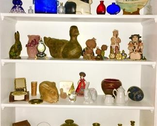 Misc. collectibles, wooden, brass, porcelain, pottery, glass