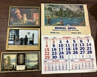 Merkel 1950 advertising calendar, Schneider & Kusterer advertising, Wahl& Foor Mobil Products advertising