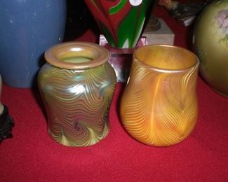 Loetz type art glass 4" vases