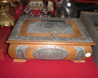 engraved pewter mounted jewelry box by Z. Zaczewski Warsaw Poland c.1900