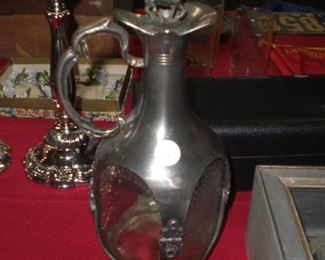 pewter wrapped wine carafe with jockey on horseback stopper