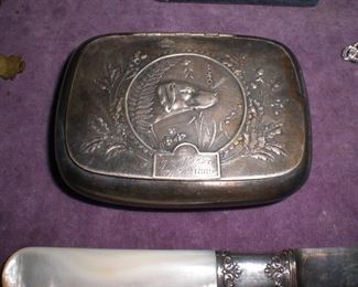Reed & Barton bird dog snuff box engraved Lafayette Owen 2-7-1889