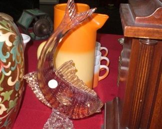 14" Mudano Venetian style art glass fish with gold mica