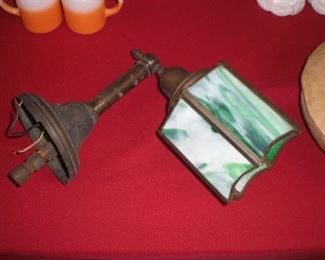 green slag art glass porch lamp