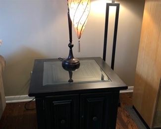 Matching end table, table lamp and floor lamp