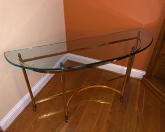 Brass and glass half round table