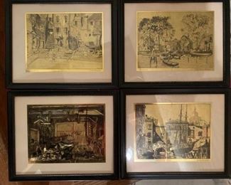 Set of 4 Framed Gold Foil Prints by Lionel Barrymore!