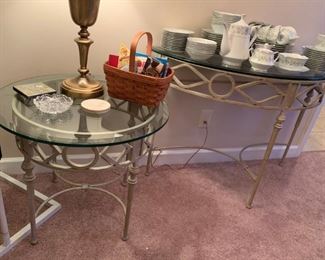 Accent & Side Table Taupe Wrought Iron & Glass Top!
