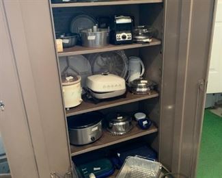 Metal Storage Cabinet w/Kitchen Supplies!