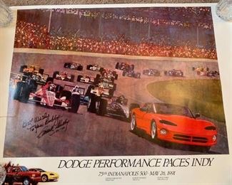 Dodge Performance Paces Indy 500 Poster signed by Carroll Shelby!