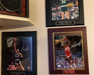 AUTHOGRAPHED Photos on Plaques - George Gervin, Larry Bird, and Dominque Wilkins