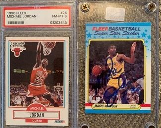 Graded Michael Jordan Card and Autographed Magic Johnson Card