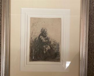 Rembrandt "St. Jerome Kneeling" Etching                   Artwork located off-site