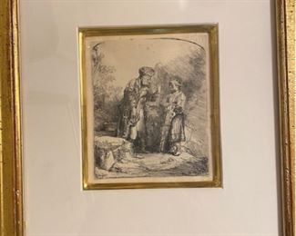 Rembrandt "Abraham and Issac"  Etching                             Artwork located off-site