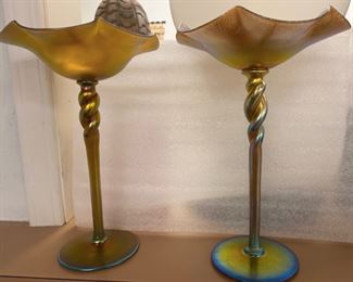 STEUBEN GOLD AURENE  IRIDESCENT GLASS TWIST STEM COMPOTE #367