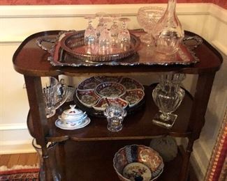 Mahogany Bar Cart Waterford, Baccarat, Lalique Crystal