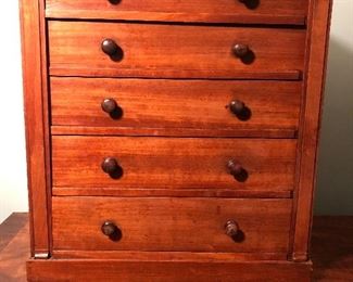 ANTIQUE MINIATURE SIDE LOCKING HIGHBOY/JEWELRY BOX