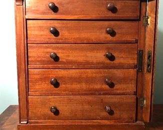 ANTIQUE MINIATURE SIDE LOCKING HIGHBOY/JEWELRY BOX