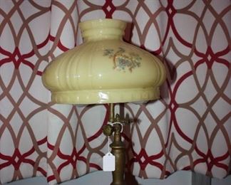 Antique lamp W/ Peacock Shade
