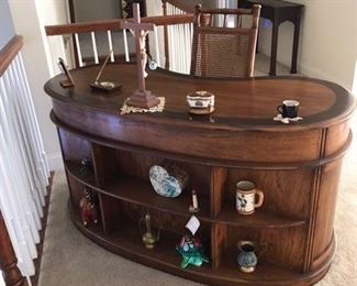 Lovely scratch free very old but not antique to date.  Tiger wood kidney shape  conversation piece.  Everyone loves it.