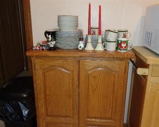 small cabinet, Christmas dishes
