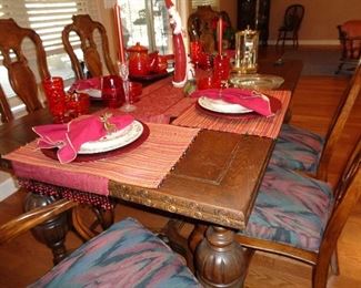 vintage dining table w/6 chairs, ready for Christmas