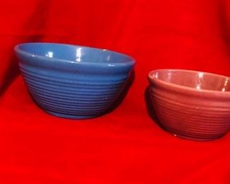 Vintage ribbed pottery mixing bowls.