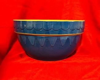 Vintage Clay City Ind. Royal blue cobalt glaze pottery bowl/ picket fence pattern