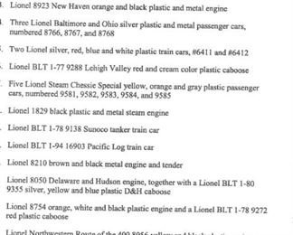 Lionel Trains, List of Train #s,  enlarge photo 