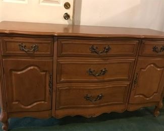 Vintage Walnut Buffett Cabinet, dining table set with 6 chairs and China Hutch