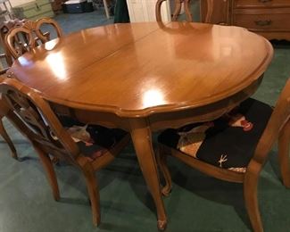 Vintage Walnut Buffett Cabinet, dining table set with 6 chairs and China Hutch