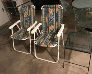 Pair of folding chairs and pair of metal Side tables