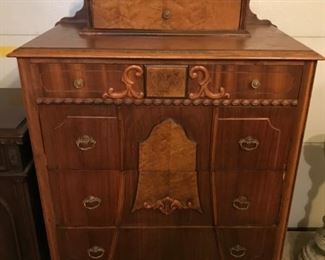 Lovely antique, walnut Highboy dresser with jewelry drawer 