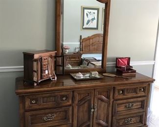Queen Bedroom set including a Bed, Dresser with mirror, Wardrobe Armoire, and night table