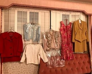 Vintage Red Suit:  Saks Fifth Avenue, nice condition beaded vintage sweaters, vintage dress and suit