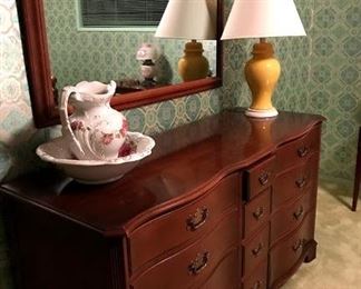 Dresser (with mirror) with hidden compartment in upper center drawer