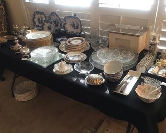 Blue & white decorative plates , candlewick plates, serving pieces 