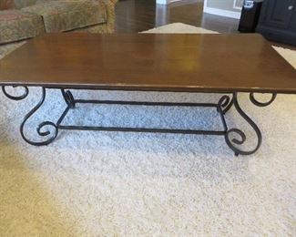 Wood Top Wrought Iron Coffee Table
