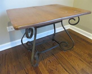 Wood Top Wrought Iron End Table

